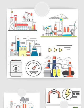 矢量线条石油开采元素