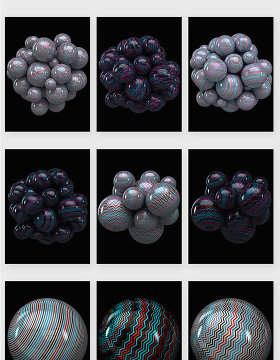 炫彩不透明实体玻璃3D球体设计素材