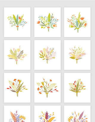 矢量手绘装饰花卉植物
