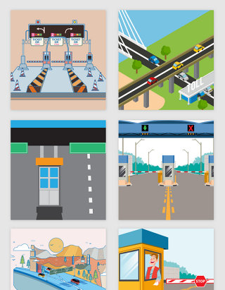 公路交通岗亭收费站矢量素材