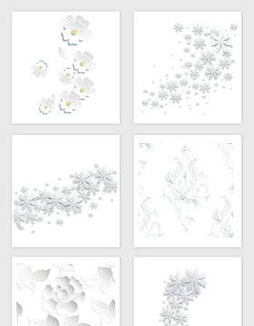 白色立体抽象花朵剪影PNG免抠素材