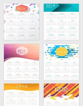 清新2018日历设计矢量素材