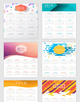 清新2018日历设计矢量素材