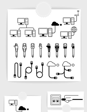 矢量线条电脑数据线插头插孔