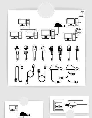 矢量线条电脑数据线插头插孔