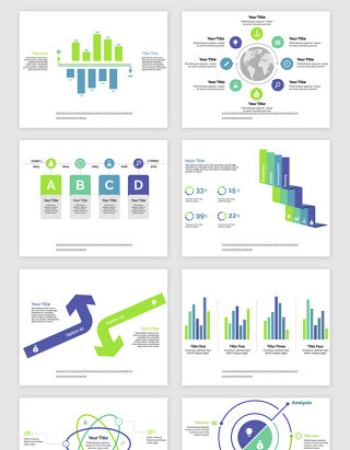 蓝绿色PPT的报表类矢量素材