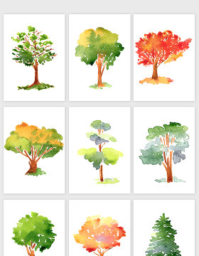 水彩手绘园林植物景观树木元素树叶