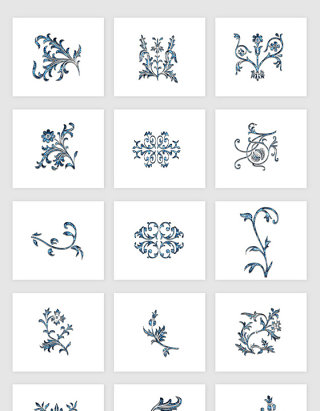 高清免抠蓝色装饰植物花纹饰品