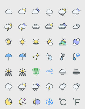简约小清新天气APP线形图标素材