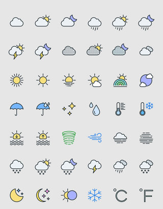 简约小清新天气APP线形图标素材