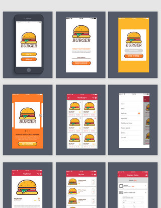 汉堡美食外卖手机APP界面UI素材