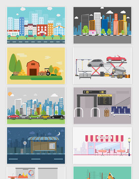 10款矢量城市风景建筑插图