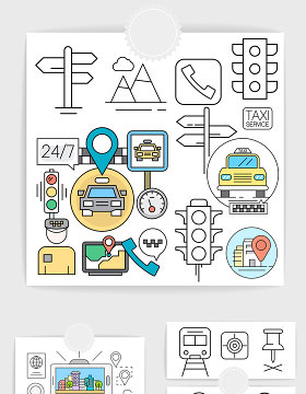 矢量极简线条都市的士交通素材