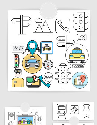 矢量极简线条都市的士交通素材