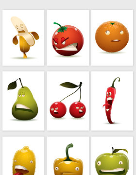 不快乐的水果和蔬菜矢量设计素材
