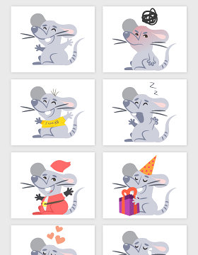 卡通可爱灰色小老鼠矢量素材