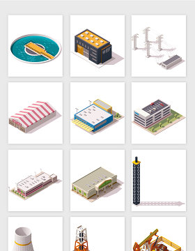 俯视地标建筑矢量素材