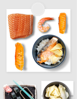 生鱼片鲜虾日式饭菜紫菜寿司泡菜实物图形