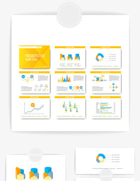 ppt黄蓝色图表矢量元素素材