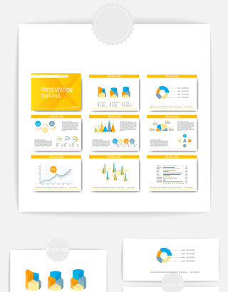 ppt黄蓝色图表矢量元素素材