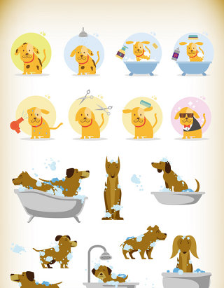 可爱狗狗洗澡护理素材