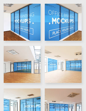 办公楼室内文化墙玻璃墙智能贴图样机素材