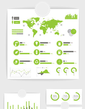 矢量绿色PPT数据统计图表