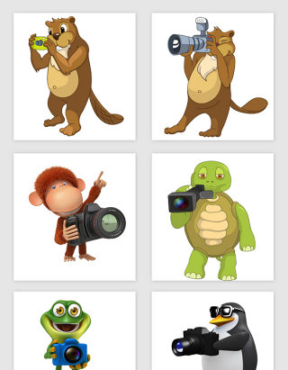 卡通可爱拿相机的动物PNG免抠素材