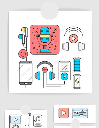 矢量线条音乐耳机素材