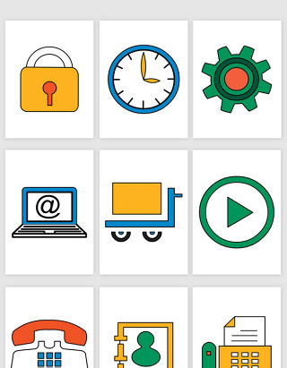 锁挂钟电话传真机设置键播放互联网插画图标