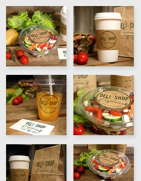蔬菜沙拉咖啡果汁美食包装贴图样机素材