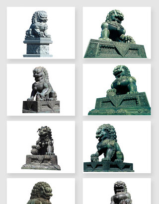 高清免抠石狮子雕塑