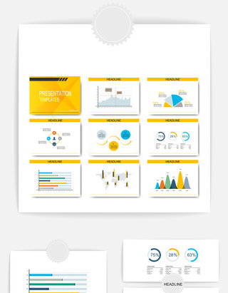 ppt黄色图表矢量元素素材