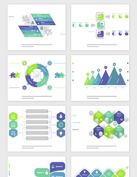 蓝绿色PPT报表类矢量素材