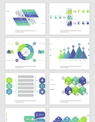 蓝绿色PPT报表类矢量素材