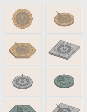 矢量古代各种形状日晷
