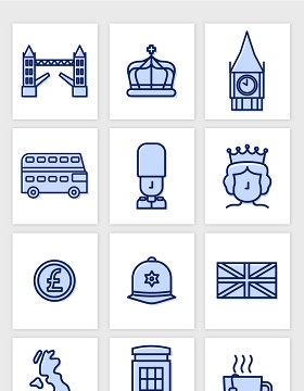 英国象征建筑物女王守卫兵大巴插画矢量图形
