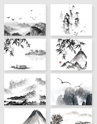 中国山水国画水墨画素材
