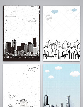 矢量手绘素描大气城市建筑背景图