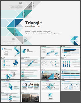 彩色时尚三角形拼接艺术商务PPT模板 (2)