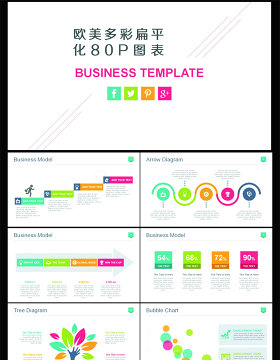 多彩扁平化精美商务ppt图表打包下载
