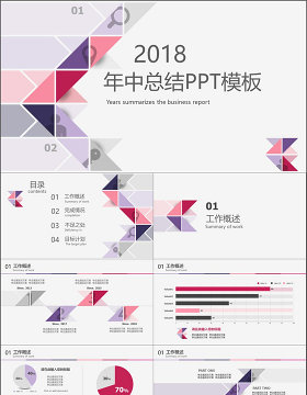 2018年中总结创意三角形主题PPT模板