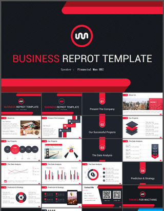 红黑商务简约大气年终工作总结ppt模板