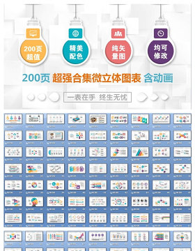 精美微粒体PPT图表素材模板年终工作总结商务汇报立体数据分析图