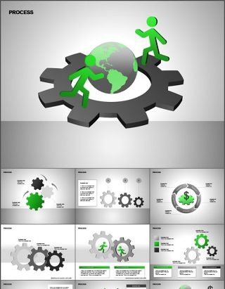 15套绿色小人与齿轮精美ppt图表下载