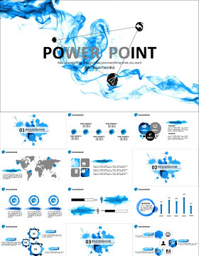 蓝色水墨商务PPT模板