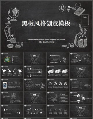 创意黑板粉笔字效果PPT模板