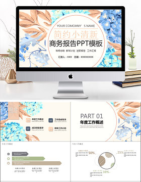2019粉蓝色清新风商务报告PPT模板