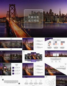 优雅高贵紫大桥现代都市背景高大上工作汇报商务ppt模版
