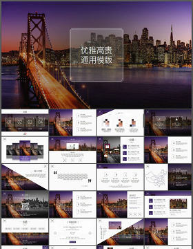 优雅高贵紫大桥现代都市背景高大上工作汇报商务ppt模版
